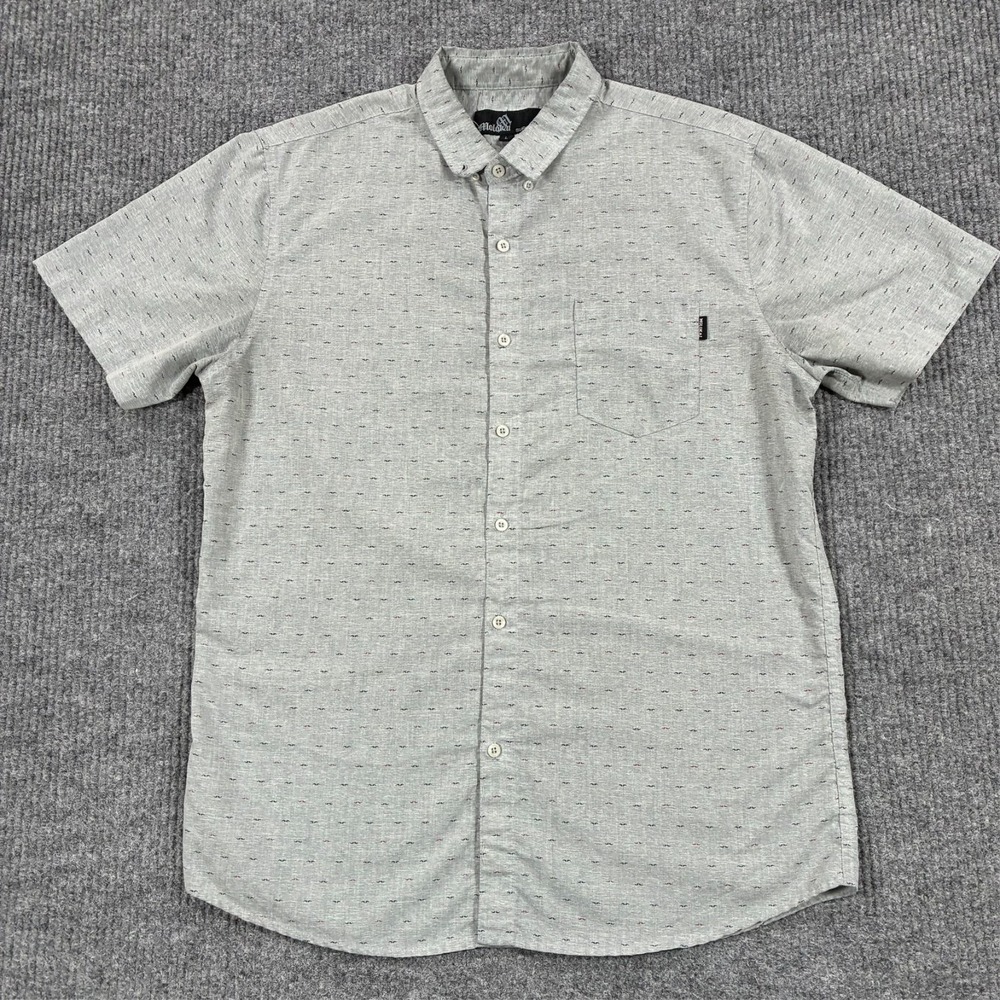 Molokai Surf Co Mens L Gray Short Sleeve Button Down Shirt Micro Print Pocket